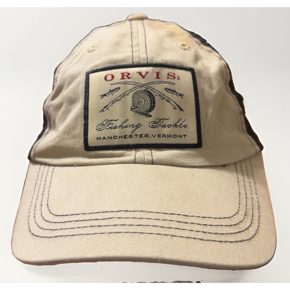 Orvis Fishing Tackle Trucker Hat Tan Black Mesh Snapback Adjustable One Size